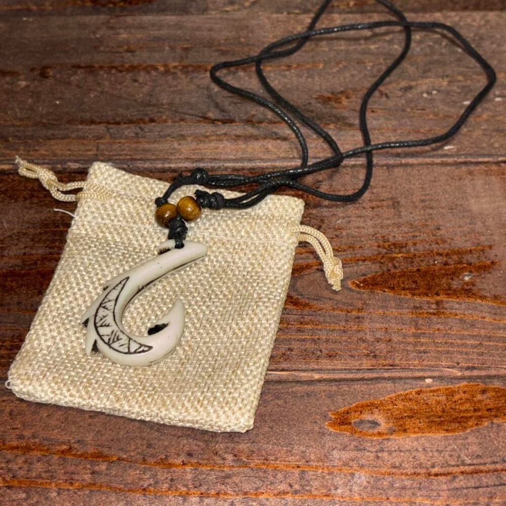Moana themed bone fish hook necklace
